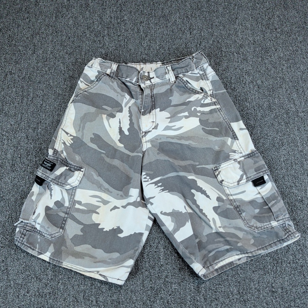 Wrangler Y2K Camo Cargo Shorts Boys 14 Regular Grey White Cotton Utility Pocket
